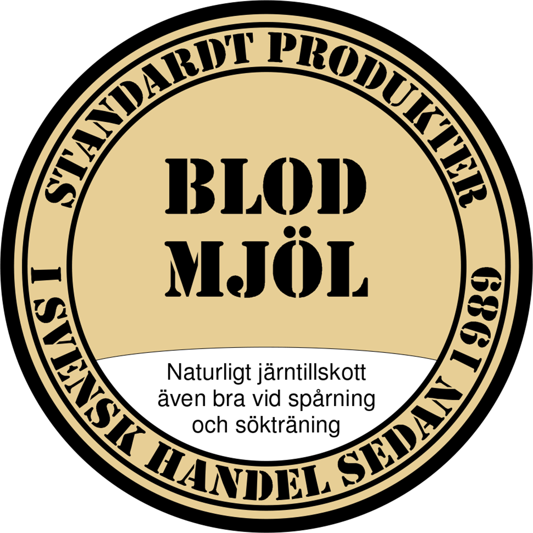 Standardt BLODMJÖL . Naturligt järntillskott. Även bra vid spårning och sökträning.